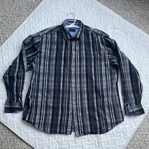 Tommy Bahama Men's Black and Gray Plaid Shirt
